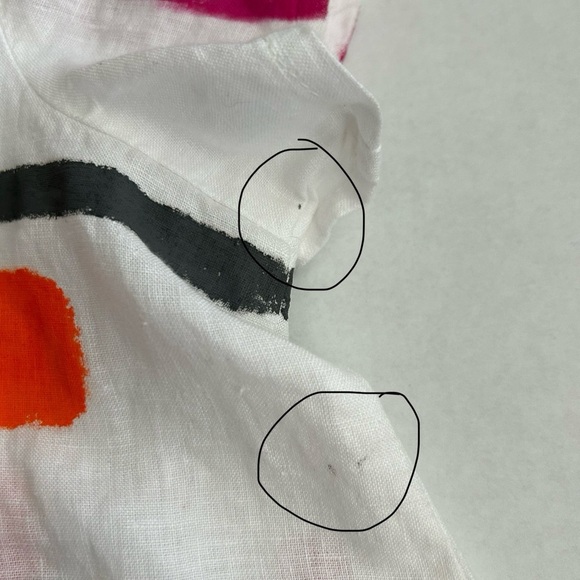 FLAX Women’s White Painted Unique Linen Short Sleeve Top Medium - Picture 11 of 12